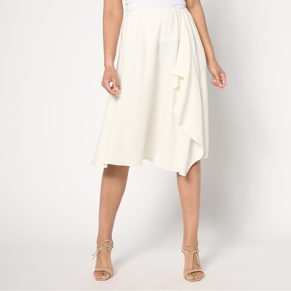 BEAUTIFUL by Lawrence Zarian REG Linen Blend Skirt- Ivory (Sz S) A644469